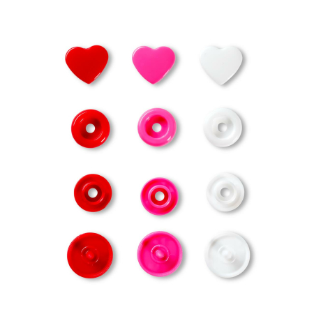 Bouton pression, Prym Love, coeurs, 12,4mm, rouge blanc pink 30 pièces (393031)