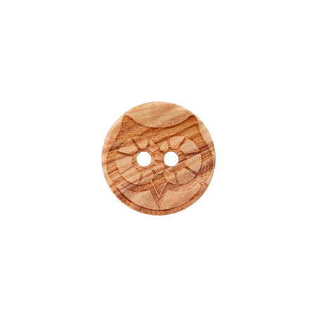 Bouton en bois 2-trous chouette 15mm beige