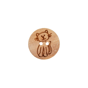 Bouton en bois 2-trous chat 15mm marron