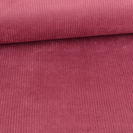 Velours à grosses côtes extensible uni vieux rose