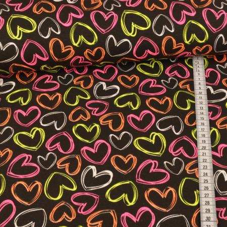 Sweat French Terry molletonné - Neon Hearts sur noir