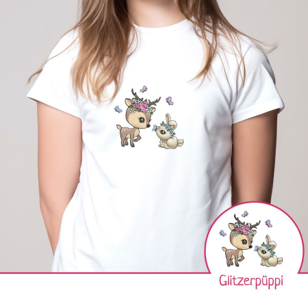 Motif à repasser en exclusivité Glitzerpüppi Cerf Rosalie avec lapin