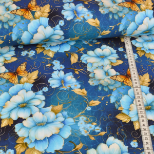 Jersey Vintage Blossoms and Butterflies bleu - Collection exclusive Glitzerpüppi