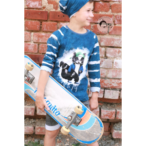 Jersey panneau - Mouffette avec skateboard look denim -...