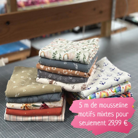 5 x 1m Mousseline de motifs mélangés !Vente de mousseline !