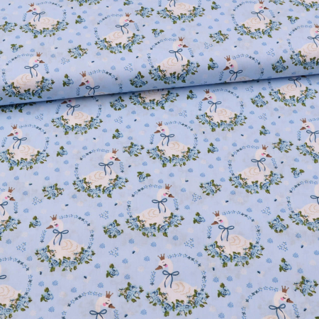 Tissu coton cygne royal bleu clair